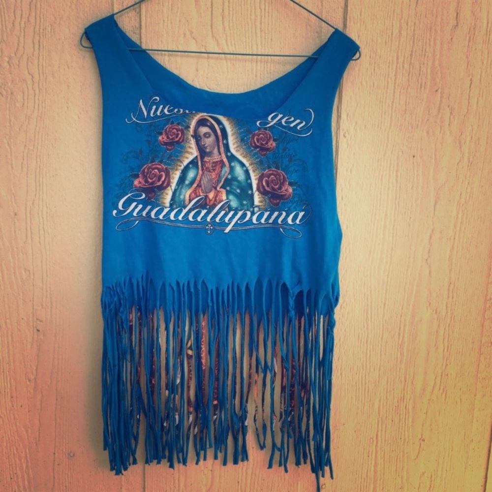 Guadalupe Mexican Chicano Custom Fringe Shirt